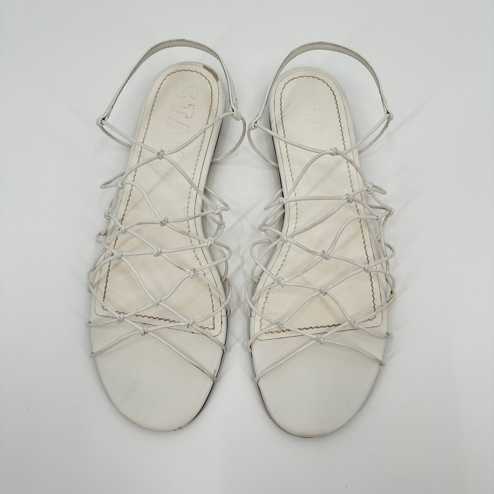 STAUD Gio Knot Sandals White Leather Strappy Cage Flat Sandals Women's 41 / US - Picture 6 of 8